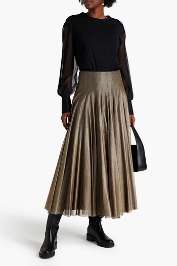 BRUNELLO CUCINELLI Organza-paneled bead-embellished cotton-jersey top