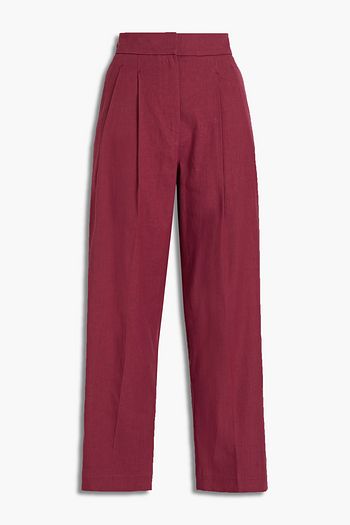 BRUNELLO CUCINELLI Bead-embellished pleated linen-blend twill straight-leg pants