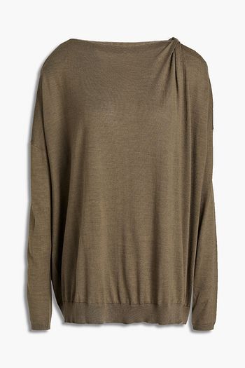 BRUNELLO CUCINELLI Bead-embellished gathered cashmere and silk-blend sweater