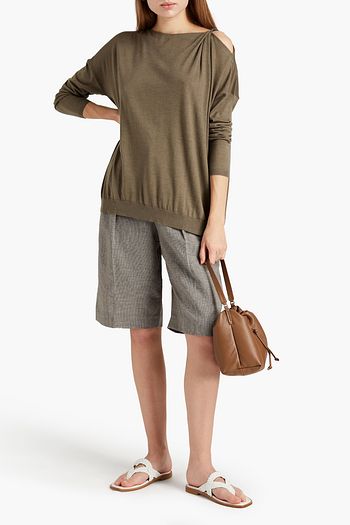 BRUNELLO CUCINELLI Bead-embellished gathered cashmere and silk-blend sweater