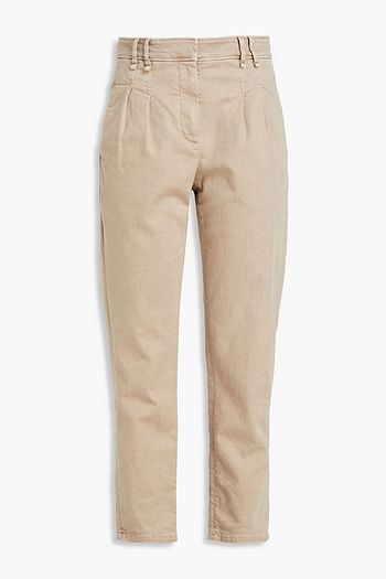 BRUNELLO CUCINELLI Cropped bead-embellished high-rise tapered jeans