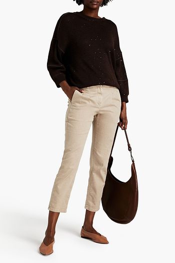 BRUNELLO CUCINELLI Cropped bead-embellished high-rise tapered jeans