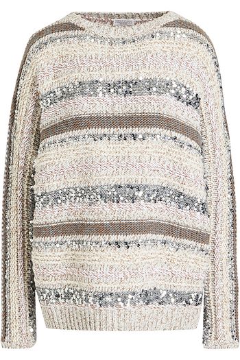 BRUNELLO CUCINELLI Sequin-embellished striped cotton sweater