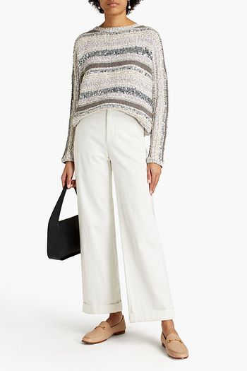 BRUNELLO CUCINELLI Sequin-embellished striped cotton sweater