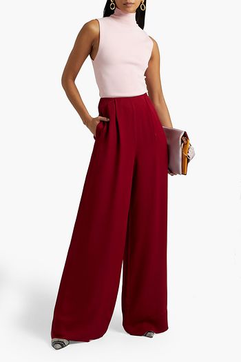 ROLAND MOURET Kennal pleated silk-crepe wide-leg pants