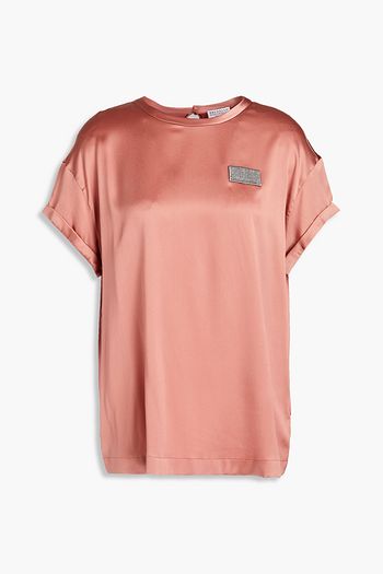 BRUNELLO CUCINELLI Appliquéd stretch-silk satin top