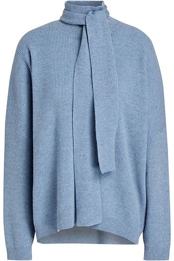 BRUNELLO CUCINELLI Tie-neck embellished ribbed cashmere turtleneck sweater