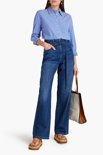 BRUNELLO CUCINELLI Belted bead-embellished high-rise wide-leg jeans