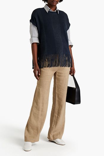 BRUNELLO CUCINELLI Fringed bead-embellished ribbed cotton top