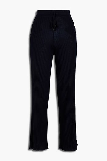 N.PEAL Ribbed silk and cashmere-blend wide-leg pants