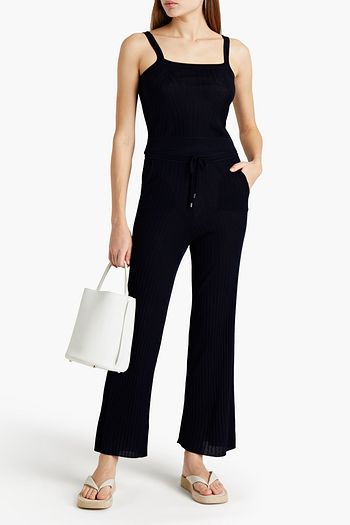 N.PEAL Ribbed silk and cashmere-blend wide-leg pants