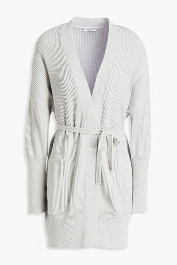 BRUNELLO CUCINELLI Belted bead-embellished ribbed cotton cardigan