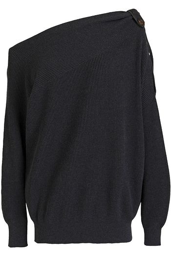 BRUNELLO CUCINELLI Cold-shoulder bead-embellished ribbed cotton sweater