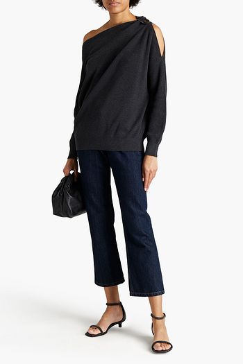 BRUNELLO CUCINELLI Cold-shoulder bead-embellished ribbed cotton sweater