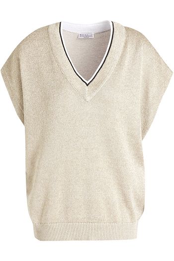 BRUNELLO CUCINELLI Bead-embellished metallic cotton-blend top