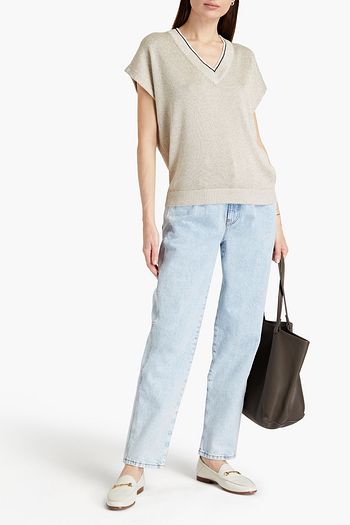 BRUNELLO CUCINELLI Bead-embellished metallic cotton-blend top