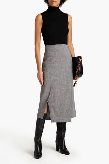 BRUNELLO CUCINELLI Asymmetric herringbone linen-blend midi skirt