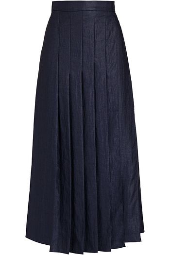 BRUNELLO CUCINELLI Asymmetric pleated linen-blend midi skirt