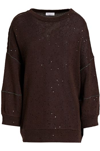 BRUNELLO CUCINELLI Embellished cotton, linen and silk-blend sweater