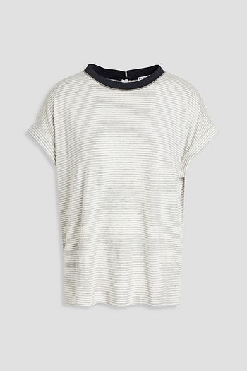 BRUNELLO CUCINELLI Bead-embellished slub striped linen-blend jersey T-shirt