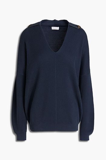 BRUNELLO CUCINELLI Bead-embellished cutout ribbed cotton sweater