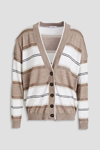 BRUNELLO CUCINELLI Metallic striped wool and cashmere-blend cardigan
