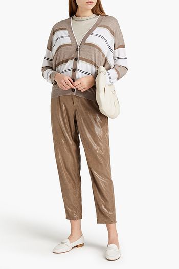 BRUNELLO CUCINELLI Metallic striped wool and cashmere-blend cardigan
