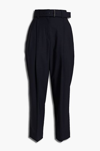 BRUNELLO CUCINELLI Bead-embellished pleated wool-blend tapered pants