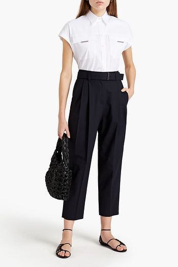 BRUNELLO CUCINELLI Bead-embellished pleated wool-blend tapered pants