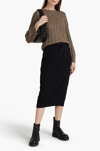 BRUNELLO CUCINELLI Sequin-embellished cable-knit cotton, linen and silk-blend sweater