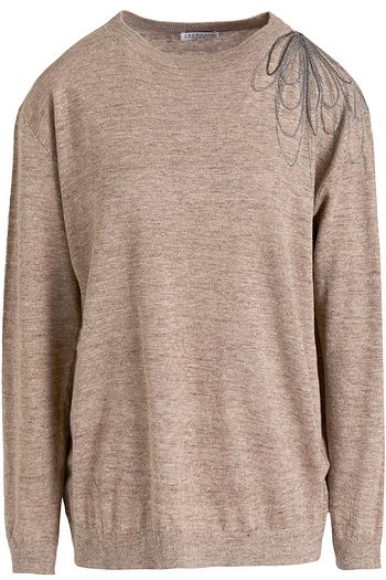 BRUNELLO CUCINELLI Bead-embellished mélange linen and cotton-blend sweater