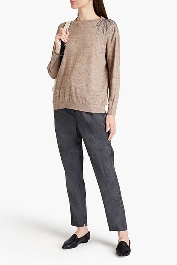 BRUNELLO CUCINELLI Bead-embellished mélange linen and cotton-blend sweater