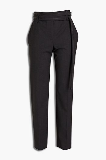 BRUNELLO CUCINELLI Belted bead-embellished wool-blend slim-leg pants
