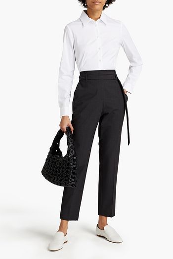 BRUNELLO CUCINELLI Belted bead-embellished wool-blend slim-leg pants