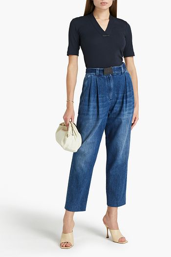 BRUNELLO CUCINELLI Bead-embellished ribbed stretch-cotton jersey top