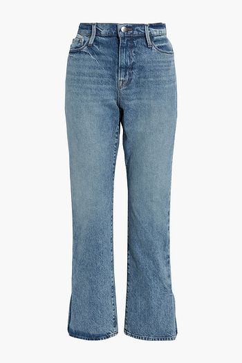 FRAME Cropped faded high-rise bootcut jeans