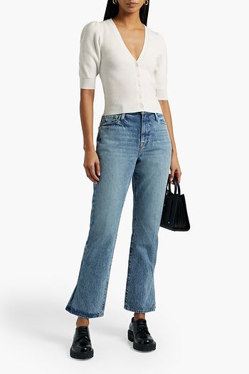FRAME Cropped faded high-rise bootcut jeans
