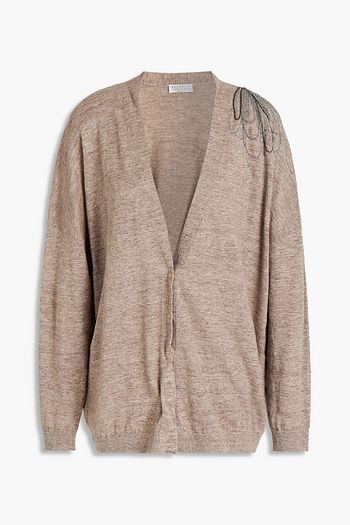 BRUNELLO CUCINELLI Bead-embellished mélange linen and cotton-blend cardigan