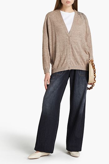 BRUNELLO CUCINELLI Bead-embellished mélange linen and cotton-blend cardigan