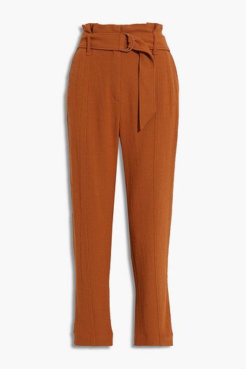JONATHAN SIMKHAI Cropped belted stretch-crepe tapered pants