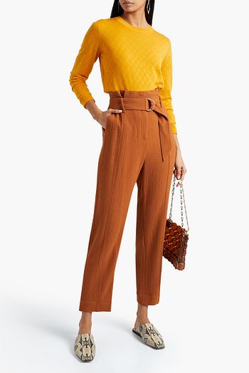 JONATHAN SIMKHAI Cropped belted stretch-crepe tapered pants