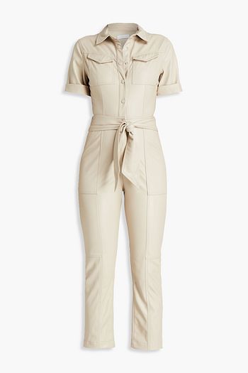 JONATHAN SIMKHAI Cropped tie-front faux leather jumpsuit