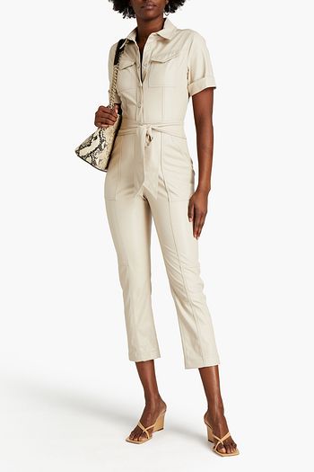 JONATHAN SIMKHAI Cropped tie-front faux leather jumpsuit
