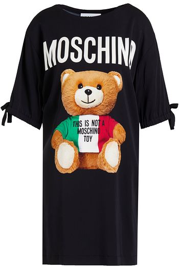 MOSCHINO Bow-embellished printed satin-crepe mini dress