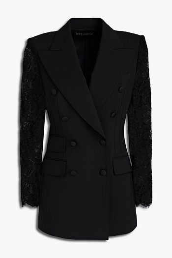 DOLCE & GABBANA Doppelreihiger Blazer aus Crêpe aus einer Wollmischung mit Einsätzen aus schnurgebundener Spitze