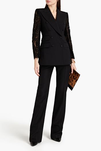 DOLCE & GABBANA Doppelreihiger Blazer aus Crêpe aus einer Wollmischung mit Einsätzen aus schnurgebundener Spitze