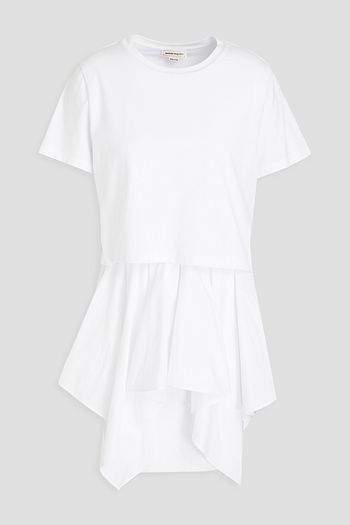 ALEXANDER MCQUEEN Pleated poplin-paneled cotton-jersey top