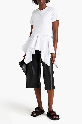 ALEXANDER MCQUEEN Pleated poplin-paneled cotton-jersey top