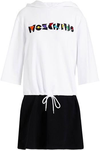 MOSCHINO Embroidered two-tone stretch-cotton jersey hooded mini dress