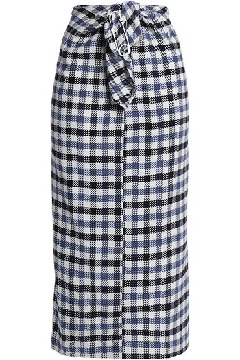 TIBI Tie-front checked jacquard midi skirt